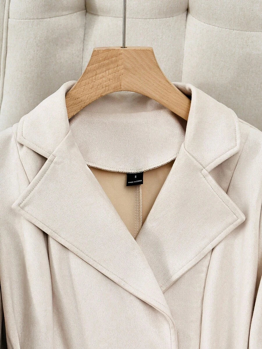 RosyDaze Women's Solid Color Faux Suede Double-Breasted Side Pocket Regular Jacket Fall Winter Cloth For Women