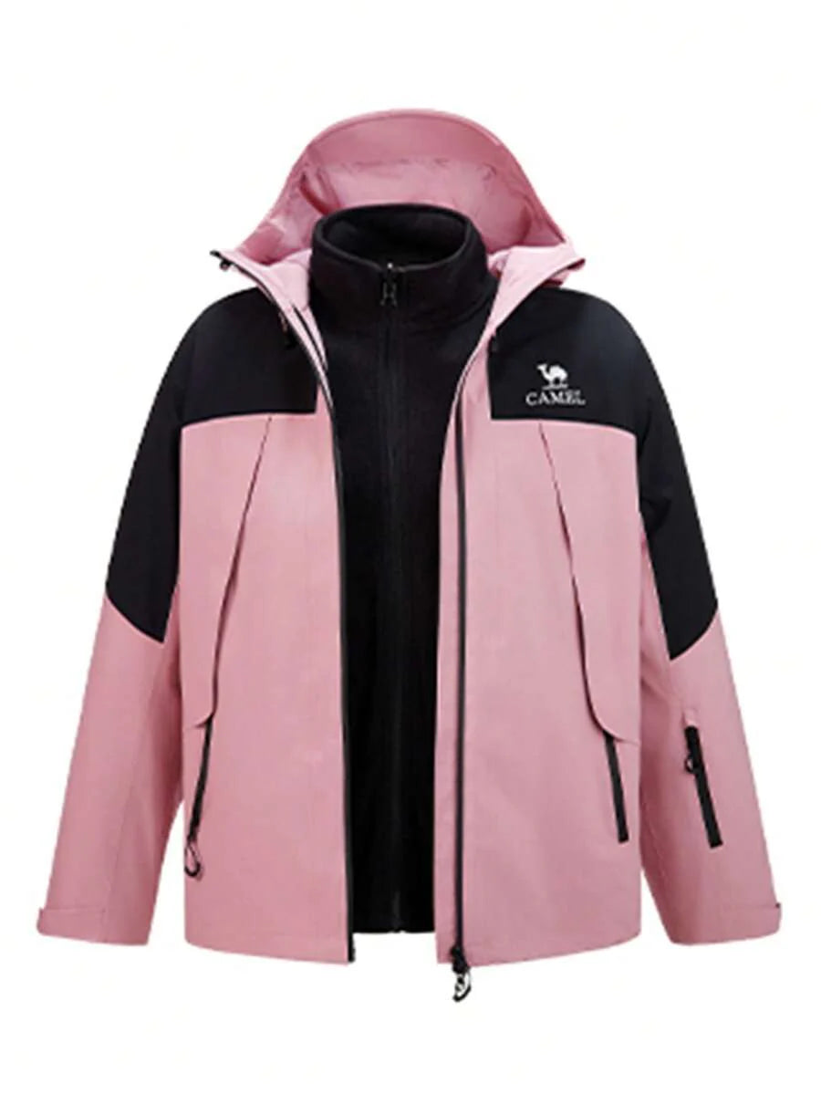 CAMEL CROWN Women's Outdoor Jacket With Detachable Windproof And Waterproof Fleece Warm Hiking And Mountaineering Jacket