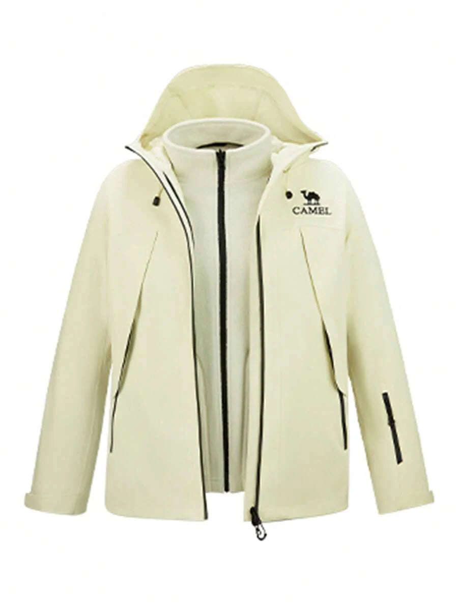 CAMEL CROWN Women's Outdoor Jacket With Detachable Windproof And Waterproof Fleece Warm Hiking And Mountaineering Jacket