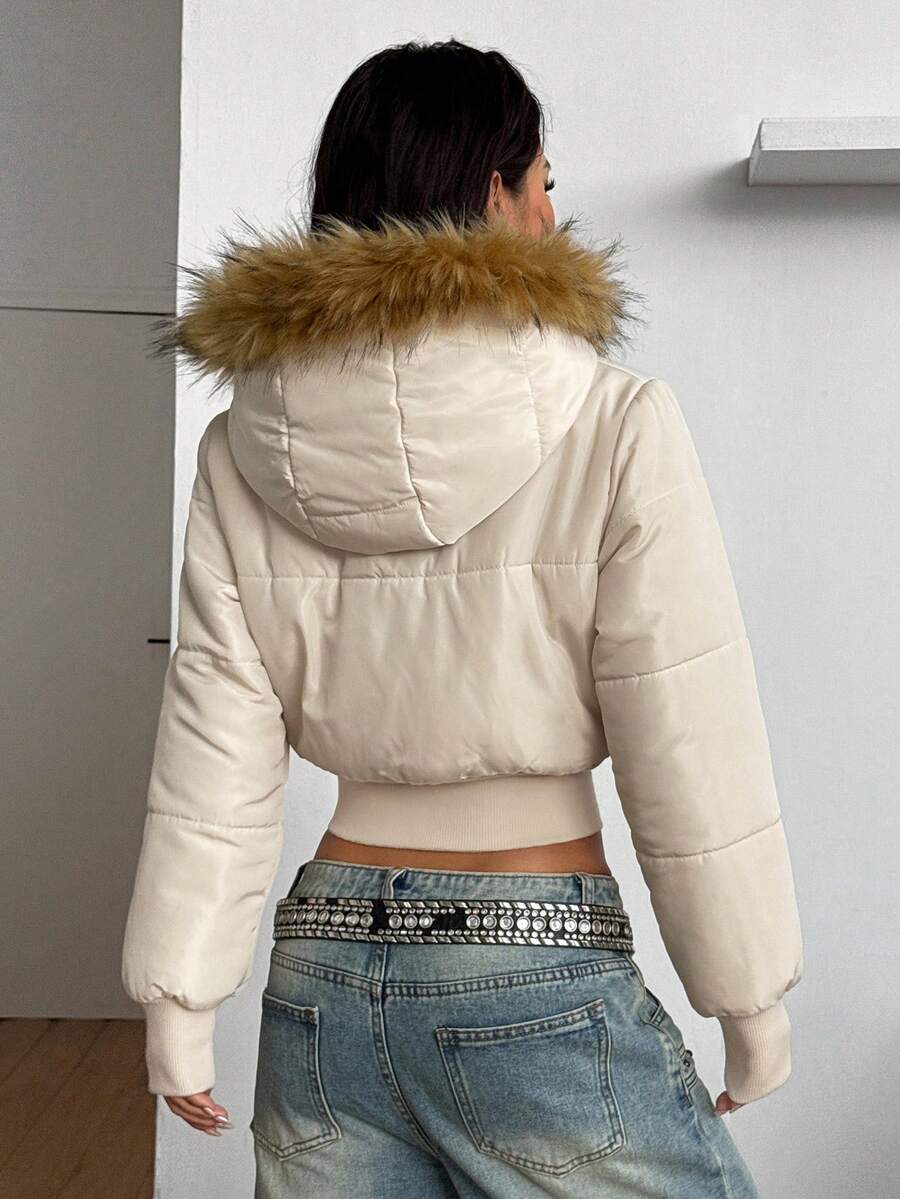 Coolane Women's Winter RETRO PUNK Hippie Grunge  Streetwear  Vintage Tree Branch Pattern Warm/ Cold Weather/ Thermal Padded Fuzzy Neck Zip Up Quilted Coat Cropped Puffer Jacket Faux Fur Trimmed Jacket Camo Jacket