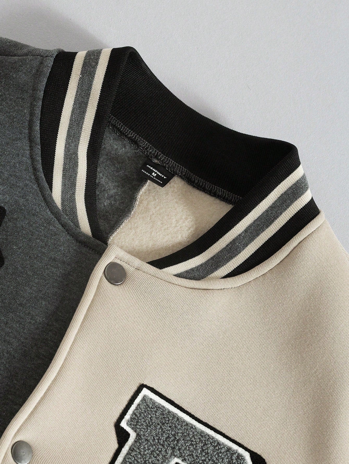 Manfinity EZcore Men's Fall Casual Colorblock Letter Graphic Baseball Fleece-Lined Jacket