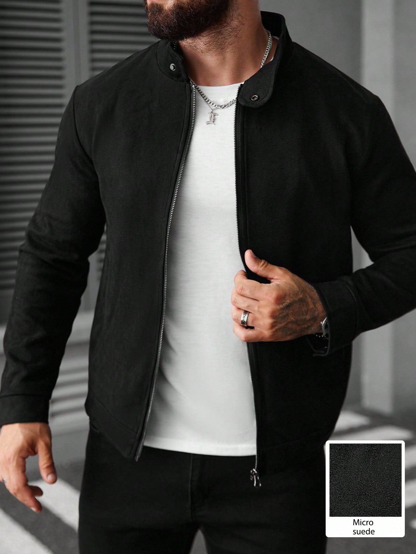 Manfinity Homme Men Halloween Zip Up Casual Suede Lightweight Jacket Fleece, Grunge