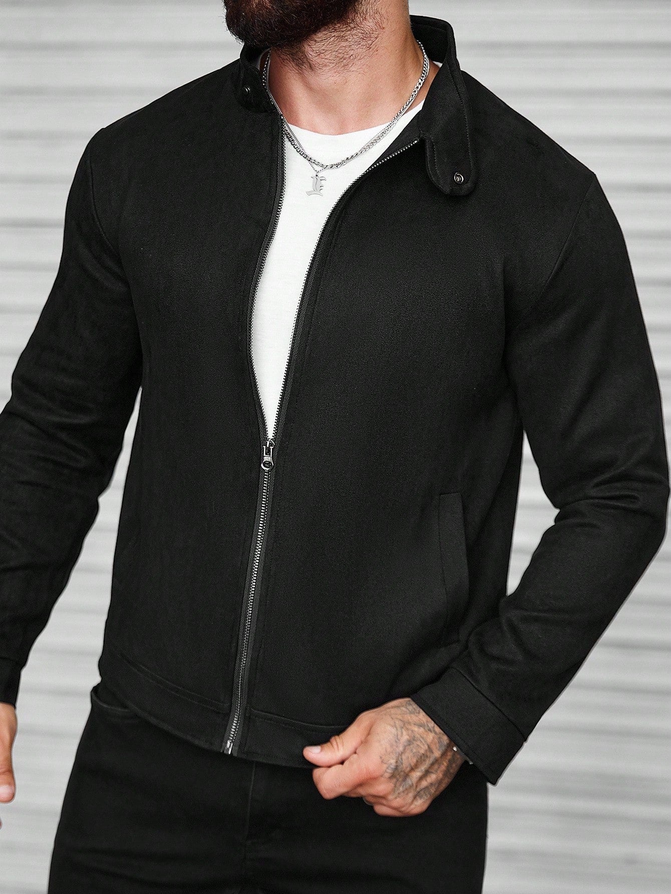 Manfinity Homme Men Halloween Zip Up Casual Suede Lightweight Jacket Fleece, Grunge
