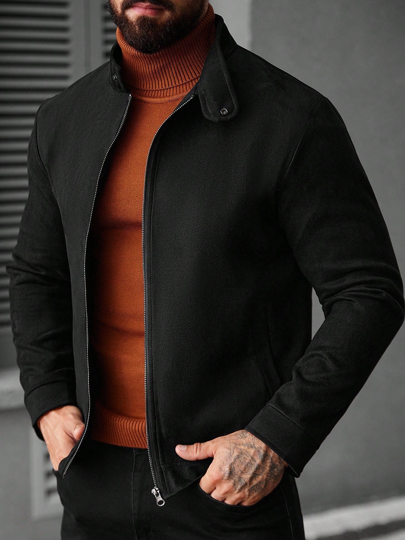 Manfinity Homme Men Halloween Zip Up Casual Suede Lightweight Jacket Fleece, Grunge