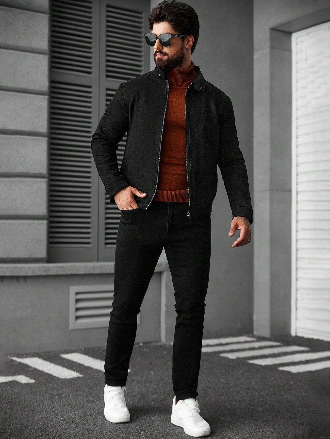 Manfinity Homme Men Halloween Zip Up Casual Suede Lightweight Jacket Fleece, Grunge