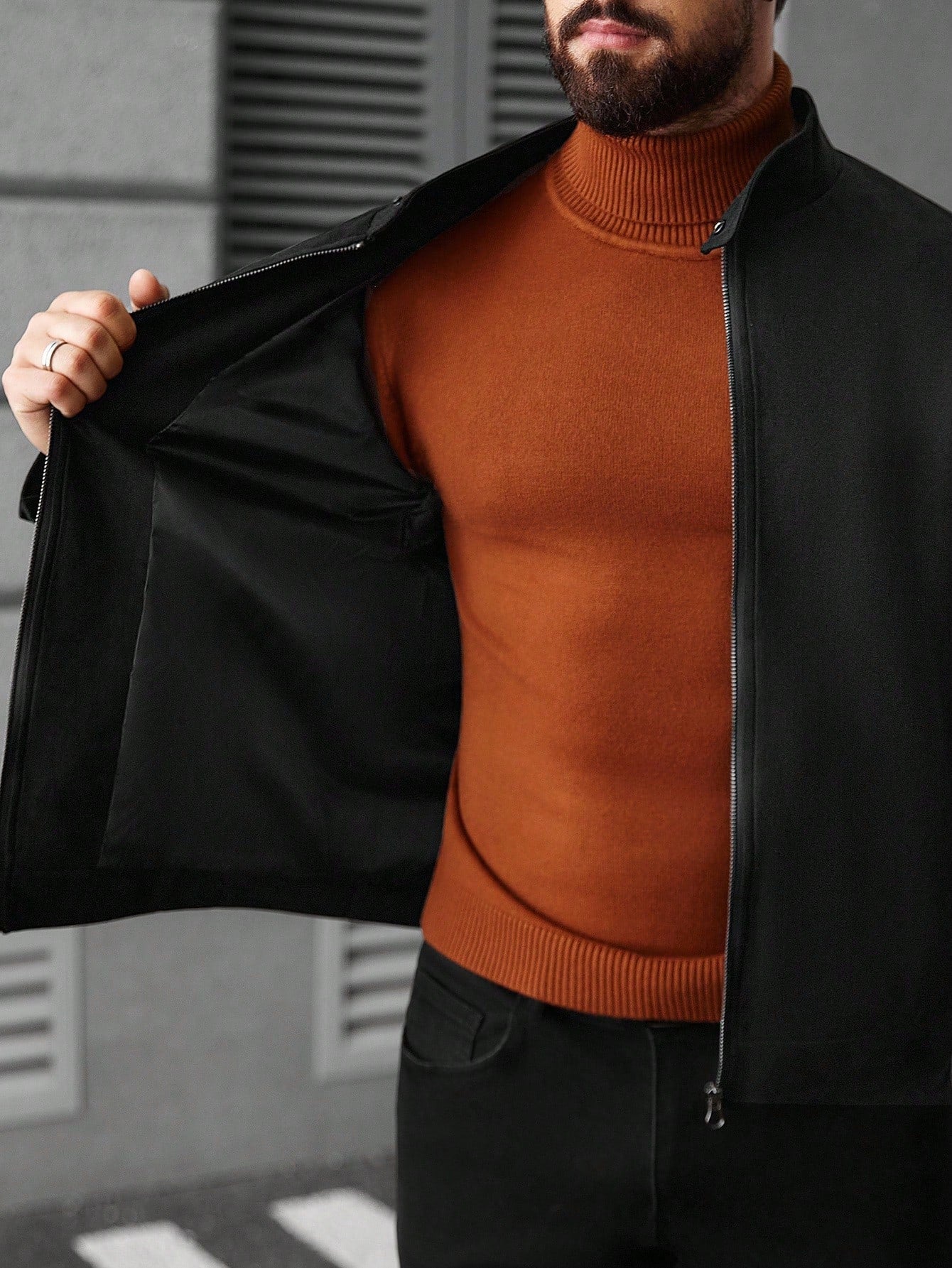 Manfinity Homme Men Halloween Zip Up Casual Suede Lightweight Jacket Fleece, Grunge