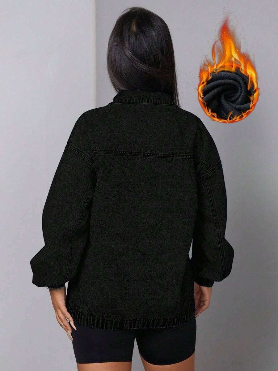 SHEIN SXY Women's Loose Casual Denim Jacket With Dropped Shoulders And Half Zipper, Spring And Autumn