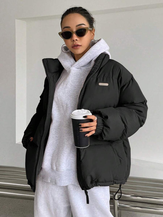DAZY Women's Letter Zipper Patchwork Padded Coat ,Winter Women Clothes,Winter Coat Women Jacket