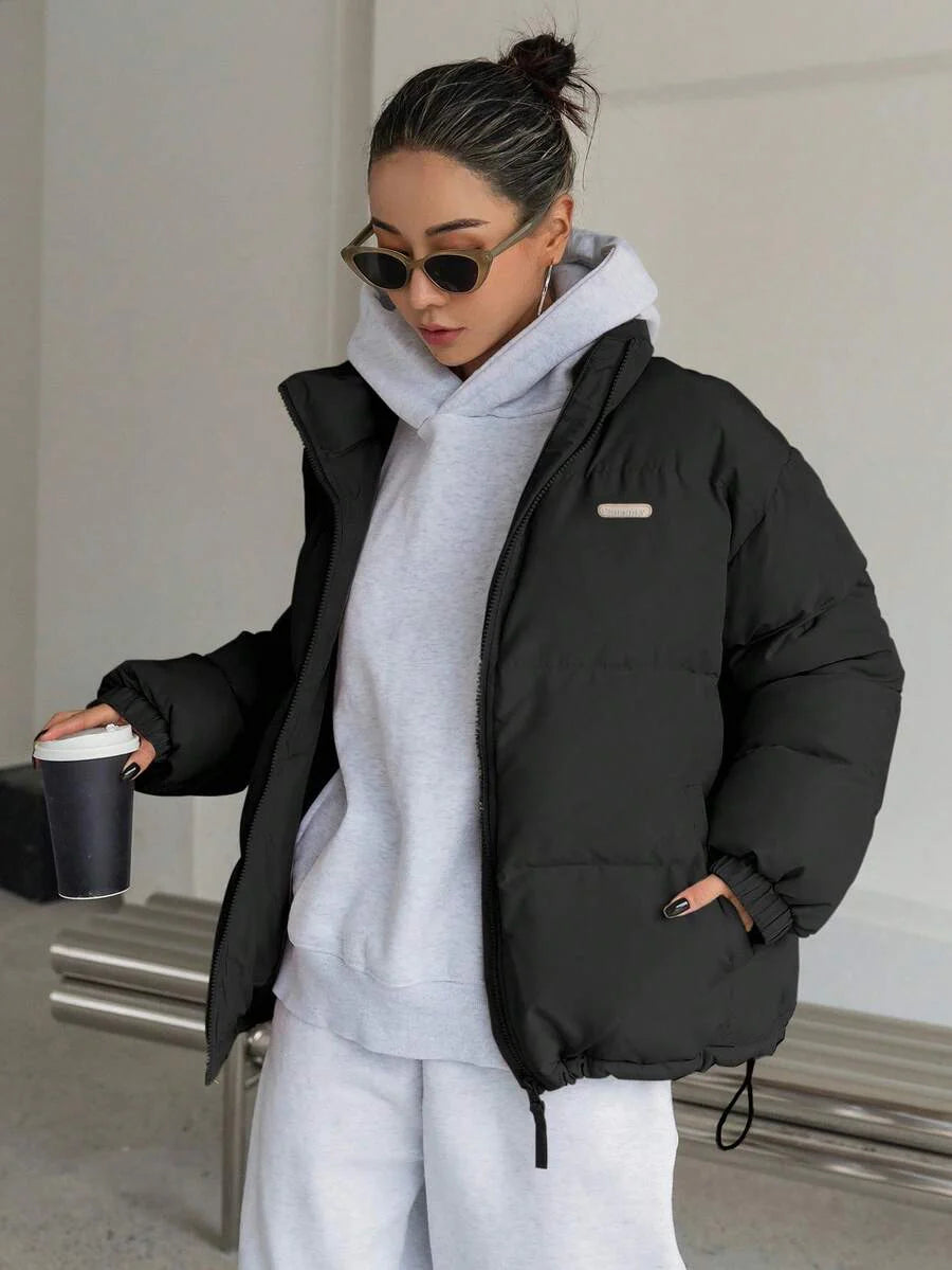 DAZY Women's Letter Zipper Patchwork Padded Coat ,Winter Women Clothes,Winter Coat Women Jacket