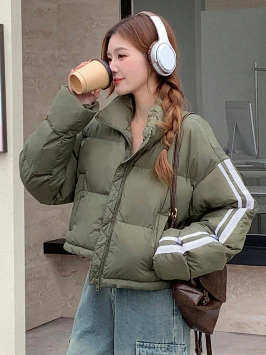 DAZY Women's Side Stripe Stand Collar Long Sleeve Casual Padded Coat, Winter ,Winter Women Clothes,Winter Coat Women Jacket