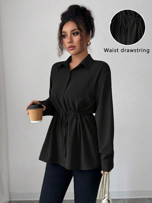 Elenzga Women's Elegant French Office Commute Street Style Utility Shirt