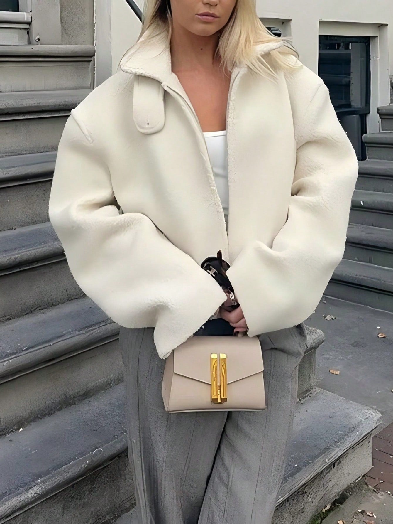 Simple Versatile Casual Commute Fashion Sports Outdoor Fleece Jacket Women, Solid Color Faux Wool Fabric Zipper Jacket, Casual College Travel Holiday Autumn/Winter Outerwear