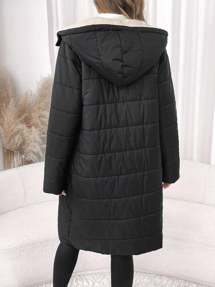 SHEIN Clasi Women Zip Up Hooded Teddy Lined Quilted Coat In Fall/Winter