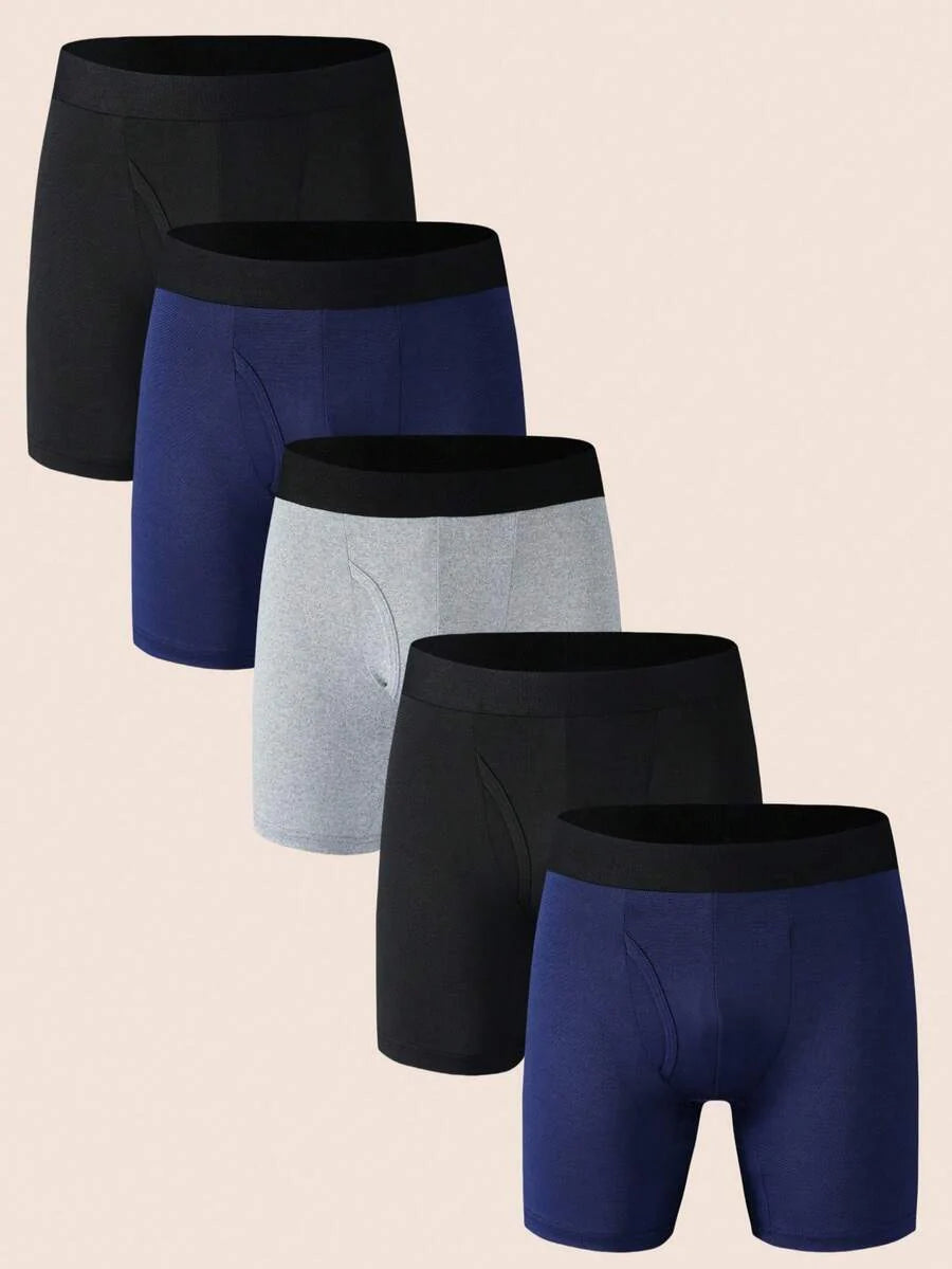 Solid Color Men's Four-Corner Open Fly Underwear (Pack Of 5)