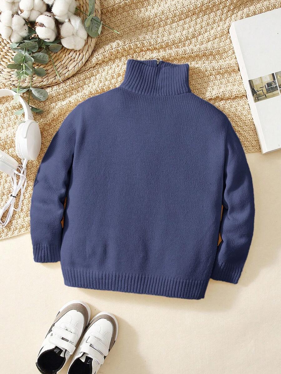 Tween Boys' Casual Turndown Collar Half-Zip Up Long Sleeve Knitted Sweater Fall Winter