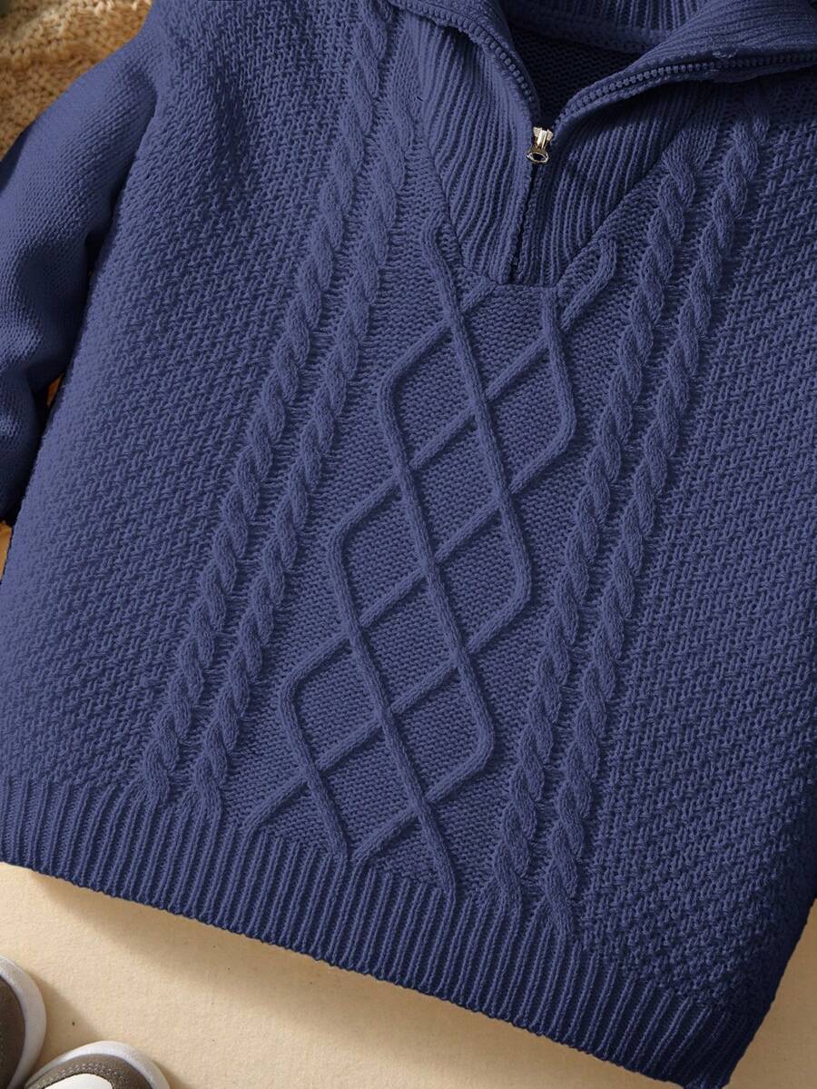 Tween Boys' Casual Turndown Collar Half-Zip Up Long Sleeve Knitted Sweater Fall Winter