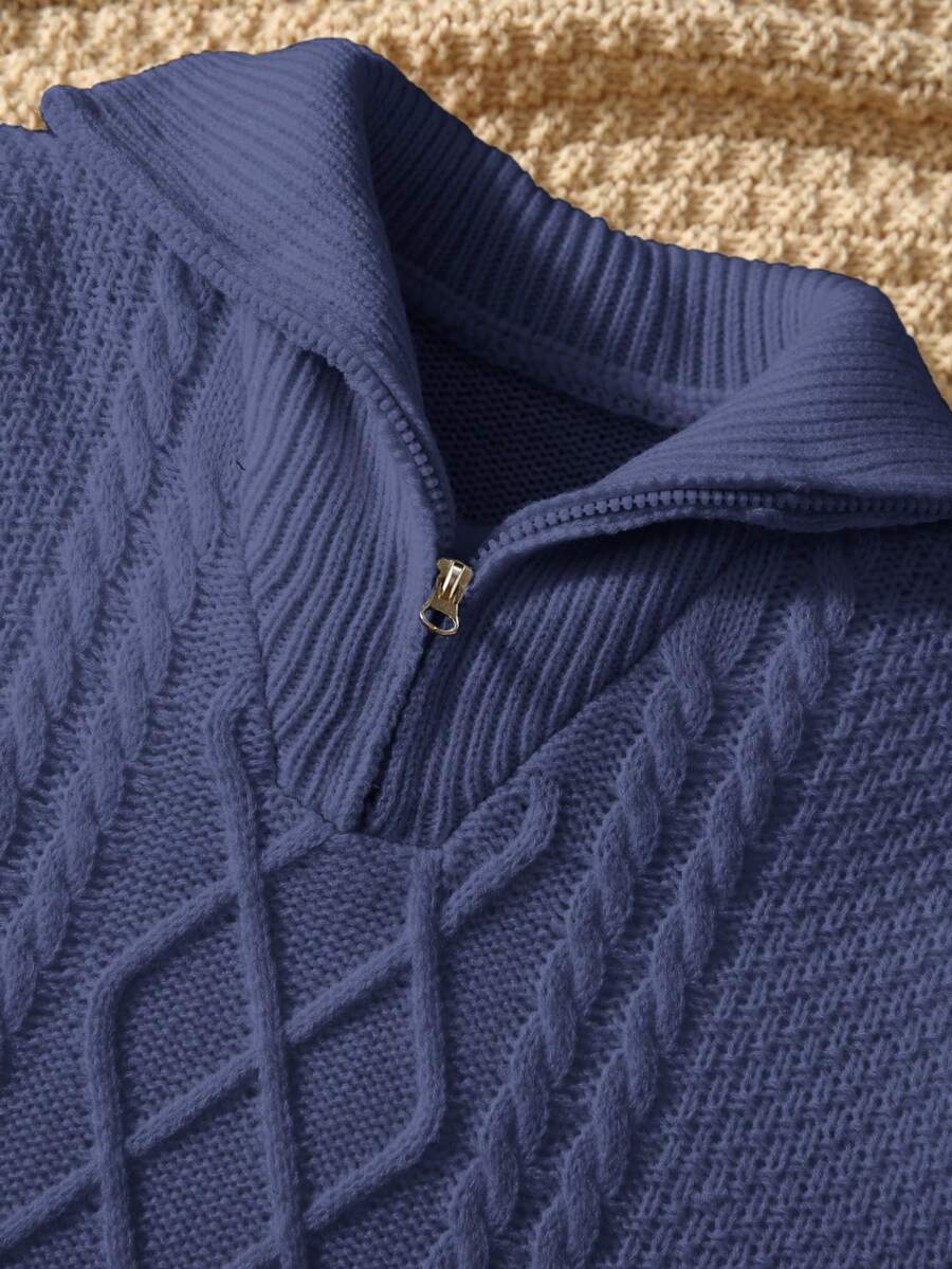 Tween Boys' Casual Turndown Collar Half-Zip Up Long Sleeve Knitted Sweater Fall Winter
