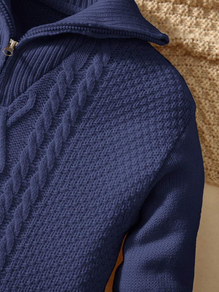 Tween Boys' Casual Turndown Collar Half-Zip Up Long Sleeve Knitted Sweater Fall Winter