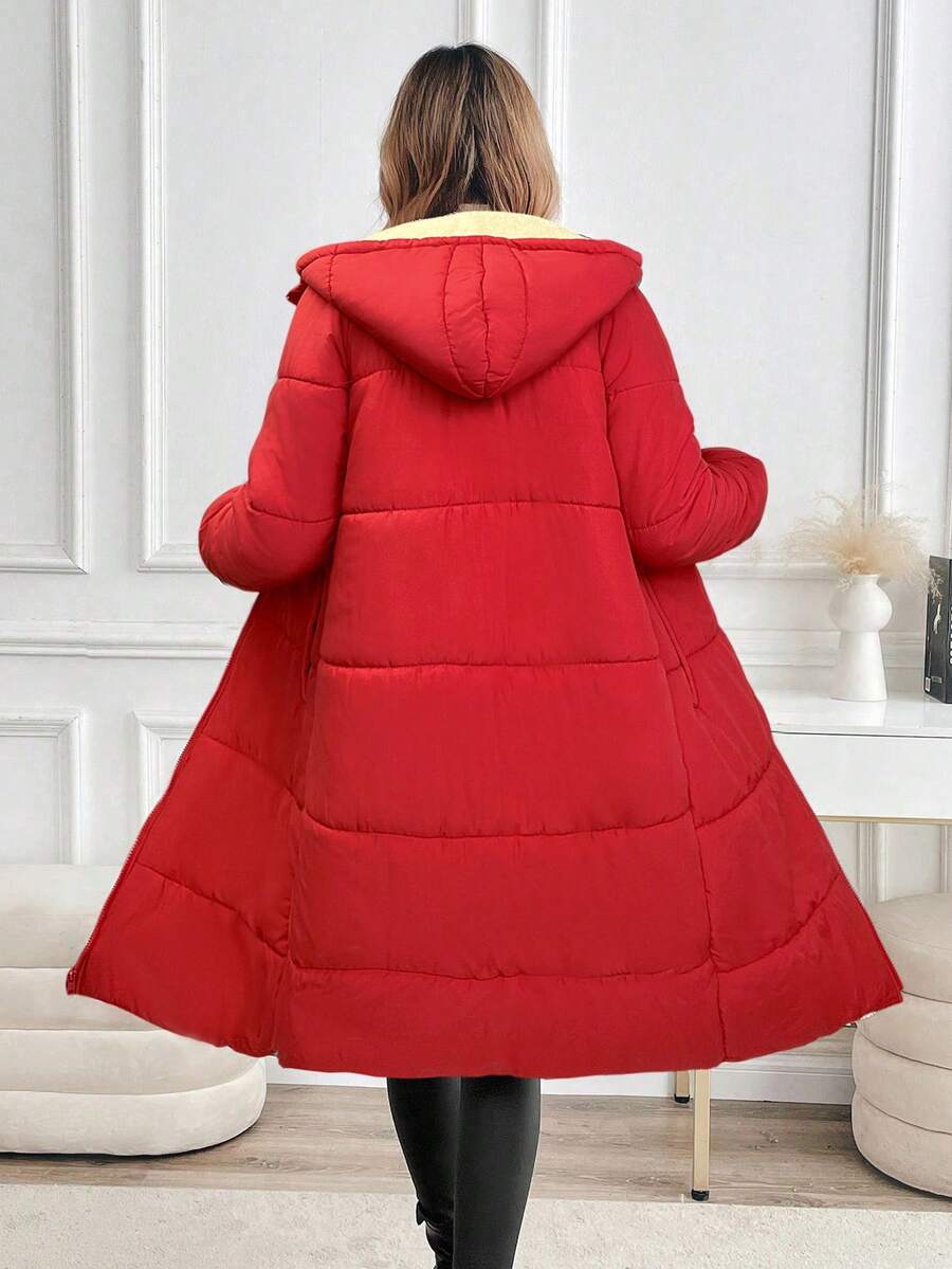 SHEIN Clasi Women Zip Up Hooded Teddy Lined Quilted Coat In Fall/Winter