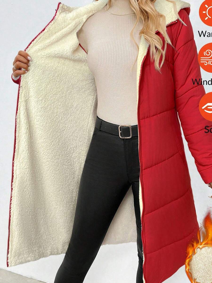 SHEIN Clasi Women Zip Up Hooded Teddy Lined Quilted Coat In Fall/Winter