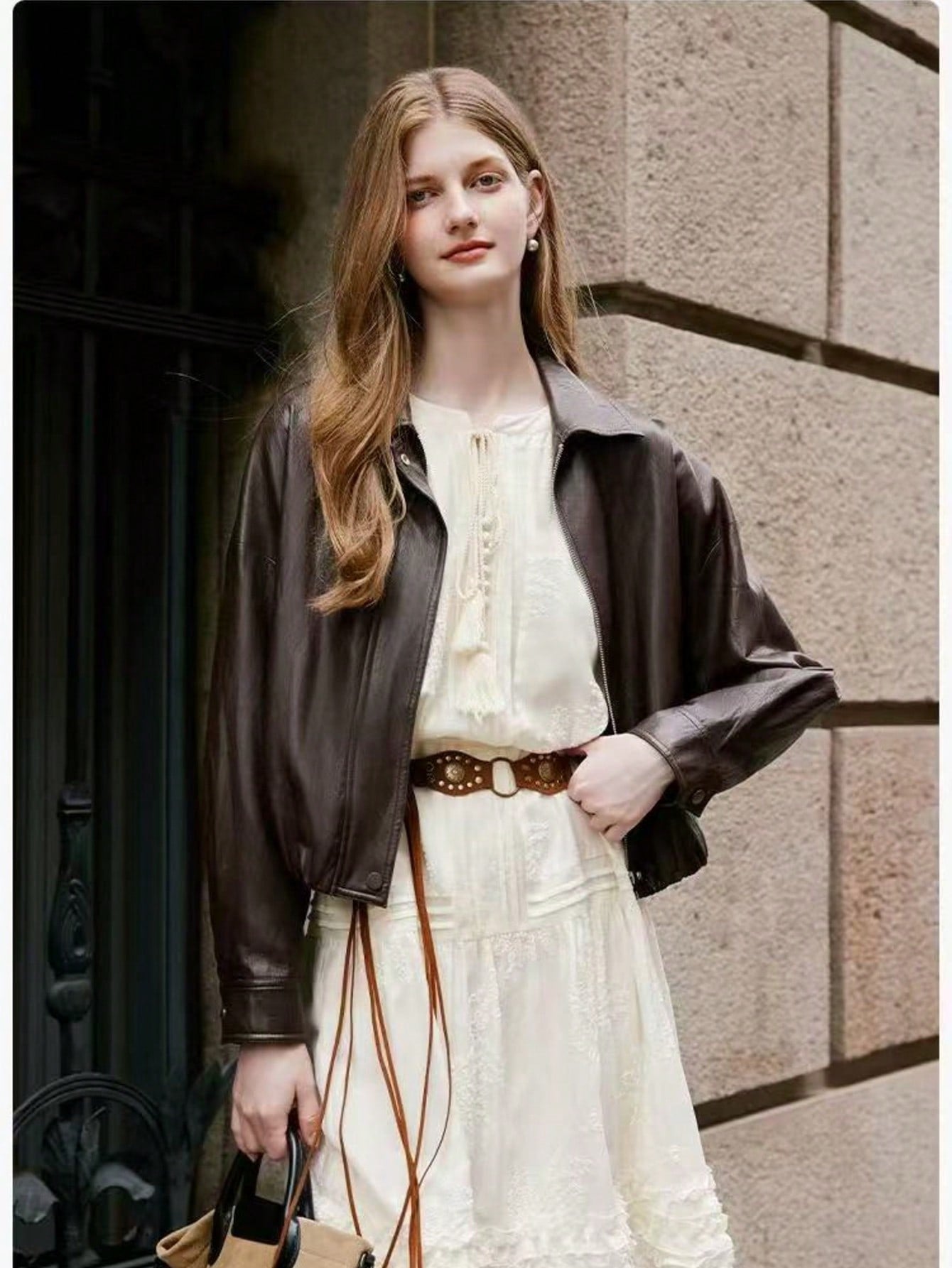 Manneqi Retro American Casual Chic Relaxed Fashion Versatile Lapel Zipper Short Brown Leather Jacket For Women