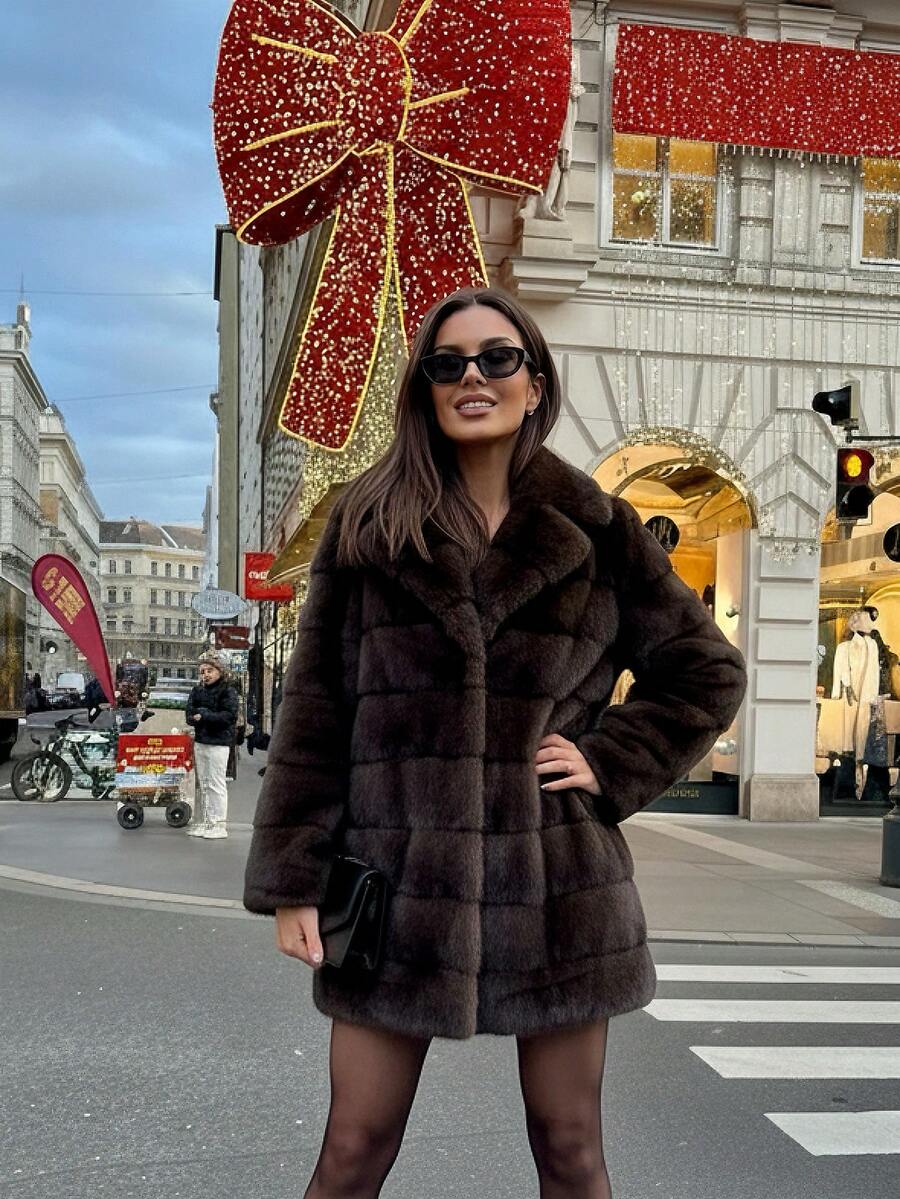 2025 Winter New Women Faux Elegant Fur Jacket Coat, Casual Vintage Loose Long Sleeve Lapel Ladies Fake Fur Outerwear