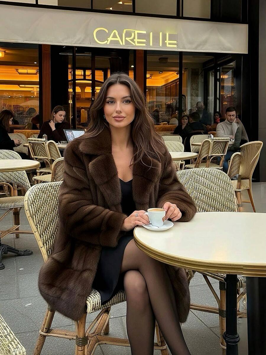 2025 Winter New Women Faux Elegant Fur Jacket Coat, Casual Vintage Loose Long Sleeve Lapel Ladies Fake Fur Outerwear