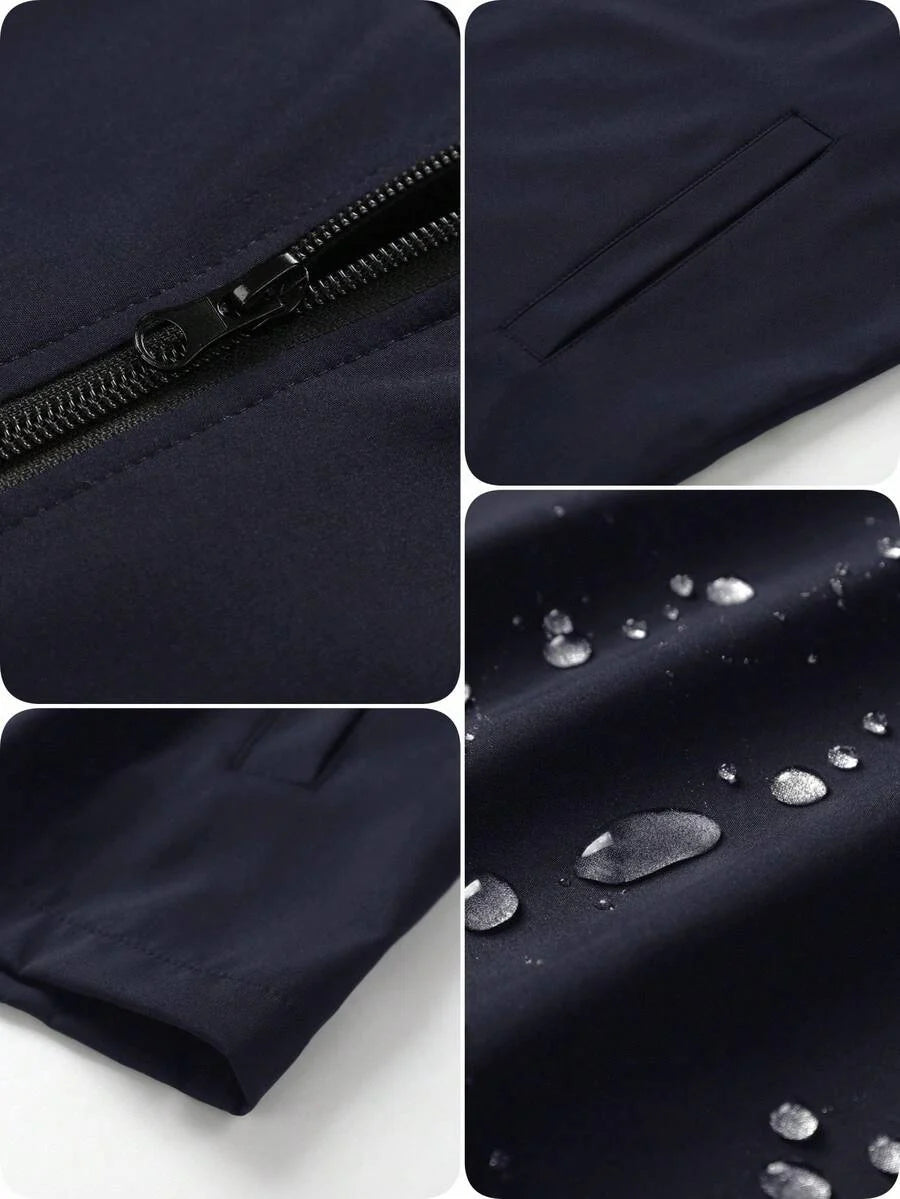 Manfinity Homme Men's Solid Color Zip-Up Casual Outdoor Windbreaker Jacket, Men's Black Jacket, Men's Teachwear Jacket