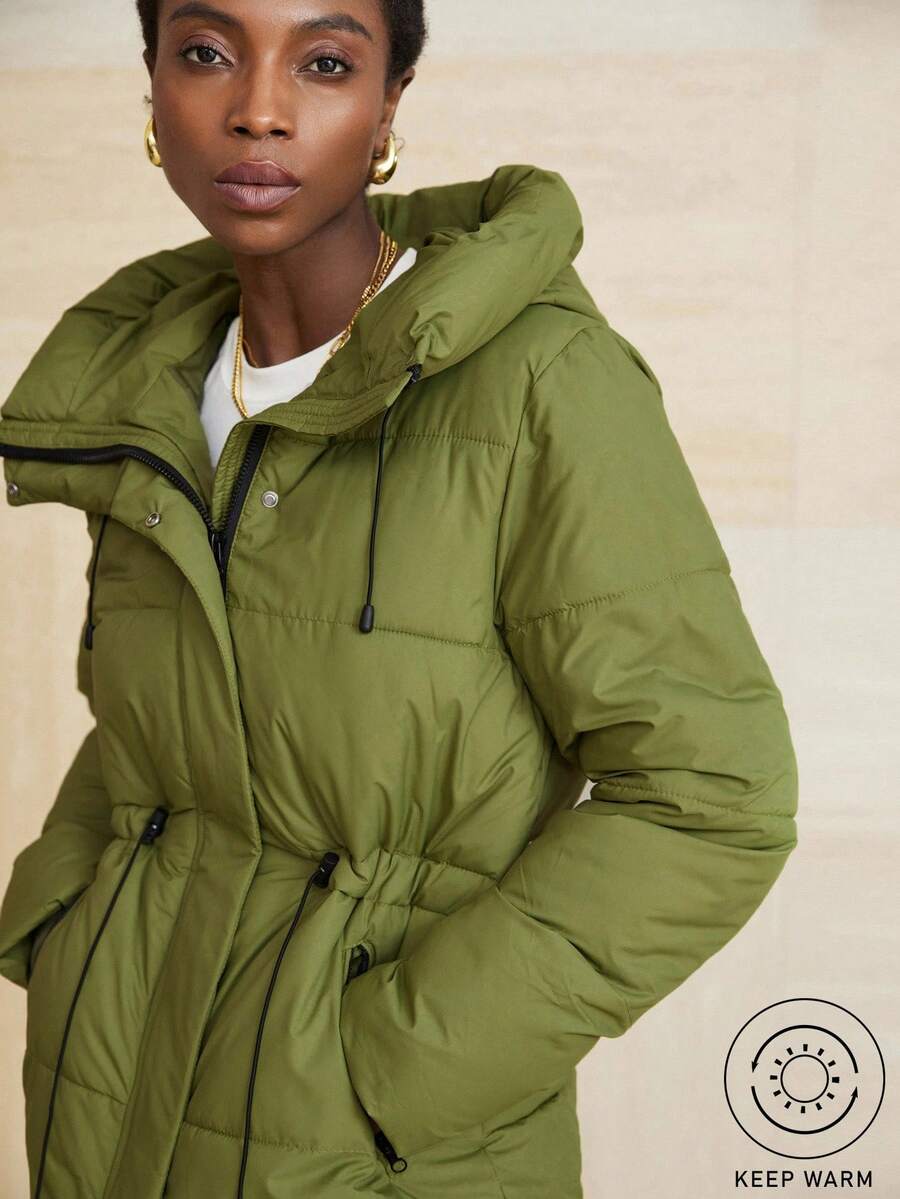 Aveloria Modichic Fashionable Casual Adjustable Waist Quilted Hooded Padded Padded Coat Clothes Winter  Fall Cloth For Women