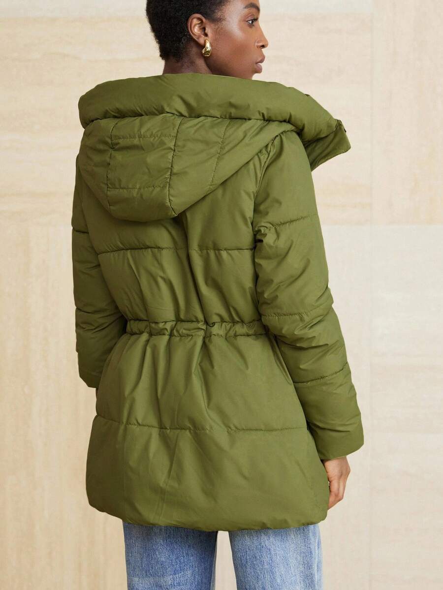 Aveloria Modichic Fashionable Casual Adjustable Waist Quilted Hooded Padded Padded Coat Clothes Winter  Fall Cloth For Women