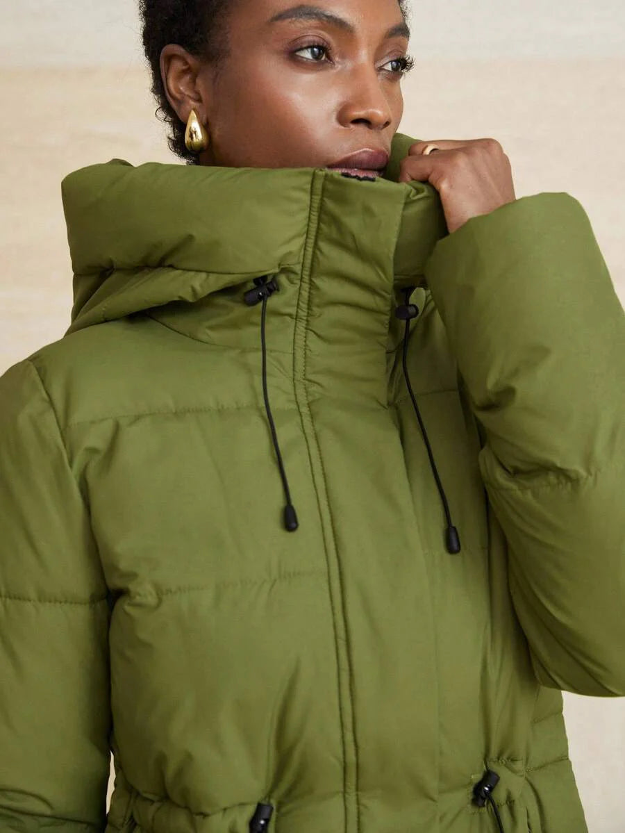 Aveloria Modichic Fashionable Casual Adjustable Waist Quilted Hooded Padded Padded Coat Clothes Winter  Fall Cloth For Women