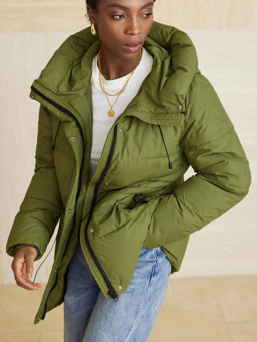 Aveloria Modichic Fashionable Casual Adjustable Waist Quilted Hooded Padded Padded Coat Clothes Winter  Fall Cloth For Women