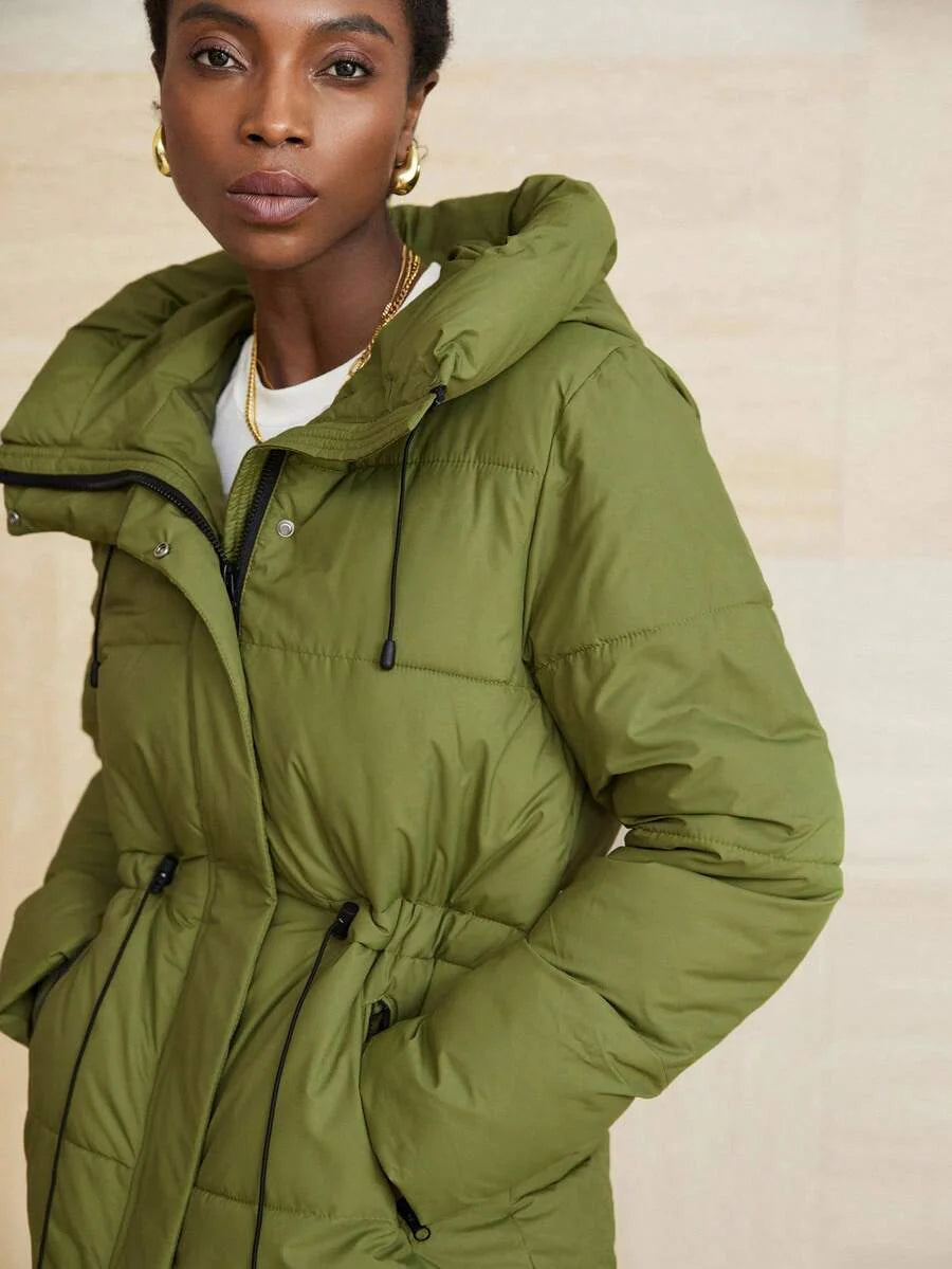 Aveloria Modichic Fashionable Casual Adjustable Waist Quilted Hooded Padded Padded Coat Clothes Winter  Fall Cloth For Women