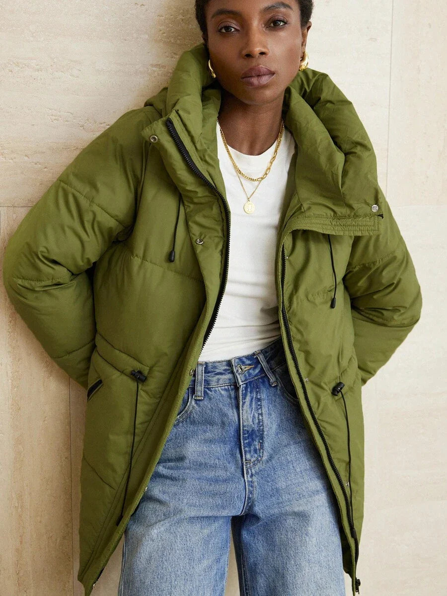 Aveloria Modichic Fashionable Casual Adjustable Waist Quilted Hooded Padded Padded Coat Clothes Winter  Fall Cloth For Women