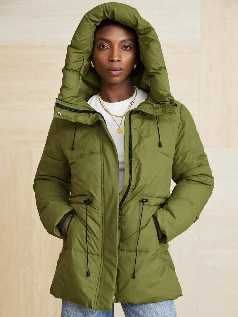 Aveloria Modichic Fashionable Casual Adjustable Waist Quilted Hooded Padded Padded Coat Clothes Winter  Fall Cloth For Women