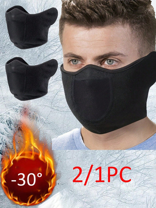 2/1PC Men Motorcycle Cycling Cold-Proof Earmuffs Fleece Knitted Face Mask Half Face Outdoor Sports Breathable Mask Winter Warm Windproof For Skiing Mask Earmuffs Unisex
