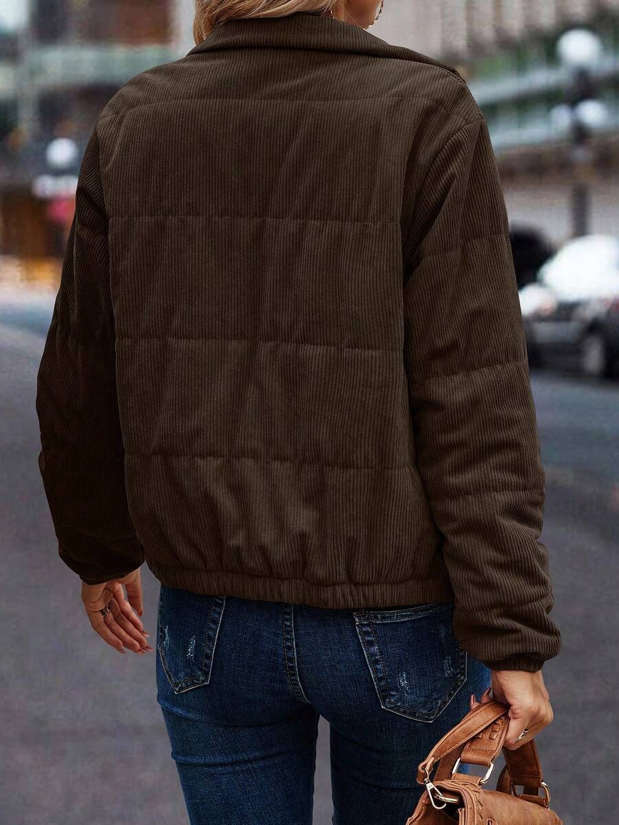 Clasi Zip Up Snap Button Padded Padded Coat Clothes Winter Fall Cloth For Women