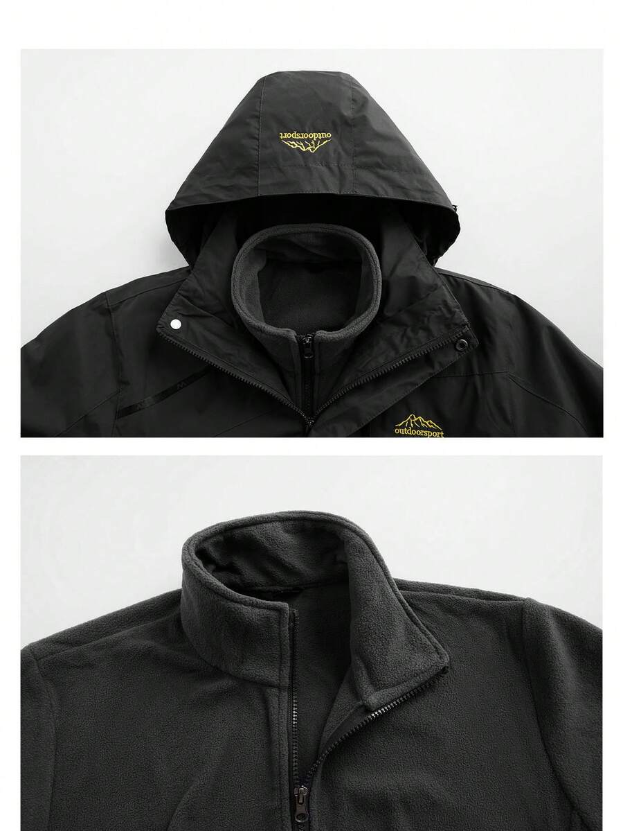 Unisex Outdoor Softshell Jacket, 3-In-1 Detachable Fleece Lining, Windproof Waterproof, Suitable For Autumn/Winter