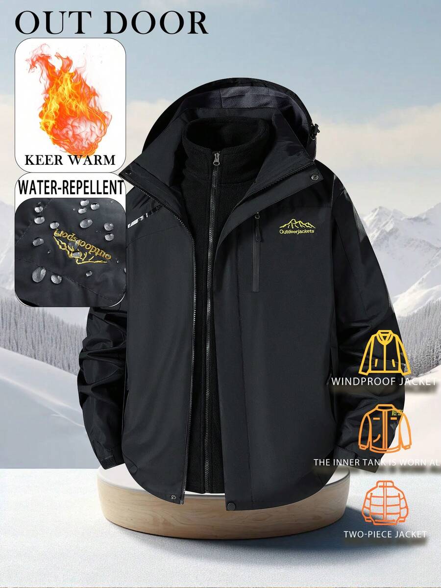 Unisex Outdoor Softshell Jacket, 3-In-1 Detachable Fleece Lining, Windproof Waterproof, Suitable For Autumn/Winter