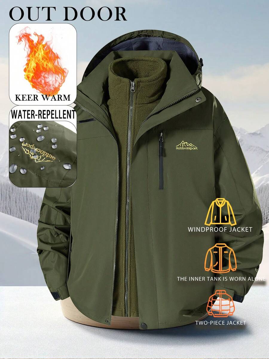 Unisex Outdoor Softshell Jacket, 3-In-1 Detachable Fleece Lining, Windproof Waterproof, Suitable For Autumn/Winter