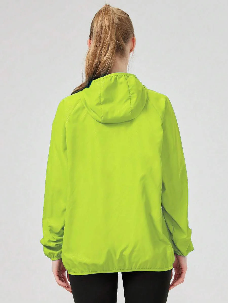 1pc Women's Lightweight Waterproof Jacket, Casual Windbreaker, Quick-Dry Sportswear, Black Long Sleeve Athletic Jacket For Women, With Storage Bag