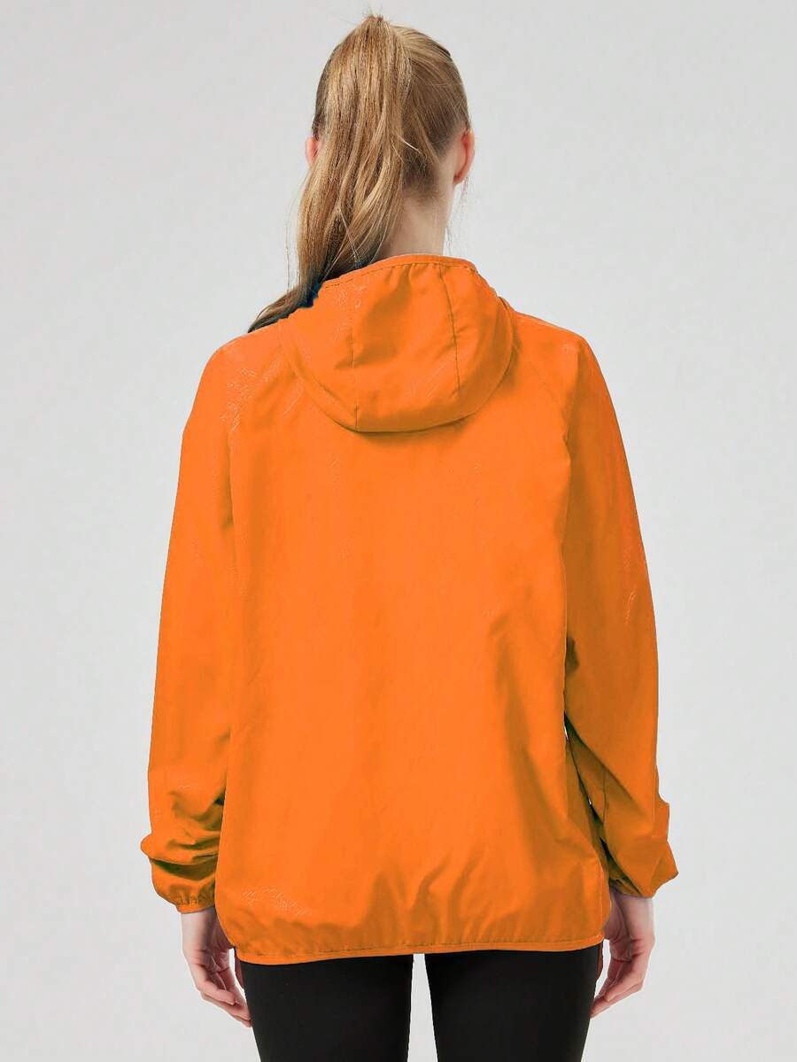 1pc Women's Lightweight Waterproof Jacket, Casual Windbreaker, Quick-Dry Sportswear, Black Long Sleeve Athletic Jacket For Women, With Storage Bag