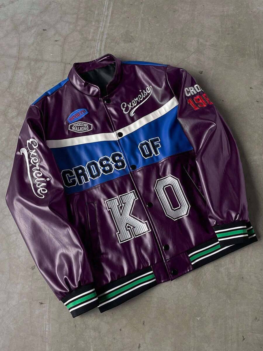 PAVTROS Men's Fashion Casual College Style PU Button Baseball Jacket Letterman Jacket Varsity Jacket Daily Leisure, Weekend Trips, Outdoor Activities, Travel Expeditions, Relaxed Work Environments Or Semi-Formal Occasions, Boyfriend/Husband Gift, Anniver