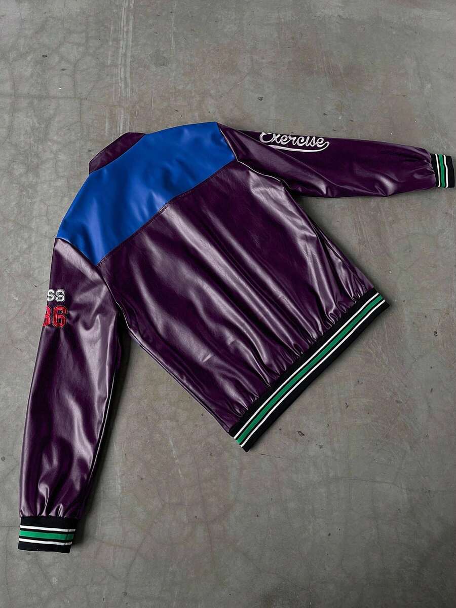 PAVTROS Men's Fashion Casual College Style PU Button Baseball Jacket Letterman Jacket Varsity Jacket Daily Leisure, Weekend Trips, Outdoor Activities, Travel Expeditions, Relaxed Work Environments Or Semi-Formal Occasions, Boyfriend/Husband Gift, Anniver