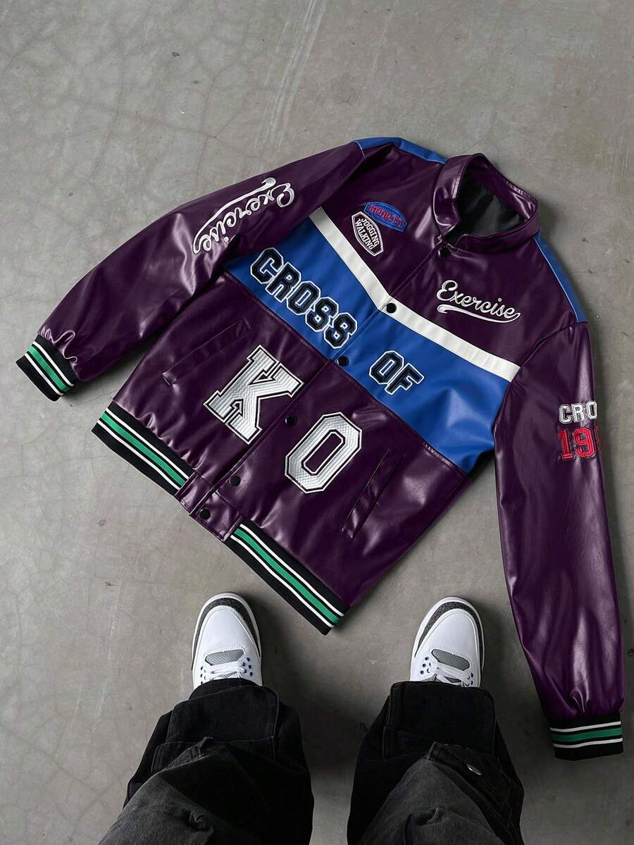 PAVTROS Men's Fashion Casual College Style PU Button Baseball Jacket Letterman Jacket Varsity Jacket Daily Leisure, Weekend Trips, Outdoor Activities, Travel Expeditions, Relaxed Work Environments Or Semi-Formal Occasions, Boyfriend/Husband Gift, Anniver