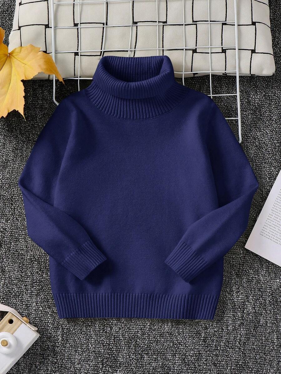 1pc Young Boys' Casual Comfortable Solid Color Versatile Loose Fit Turtleneck Sweater