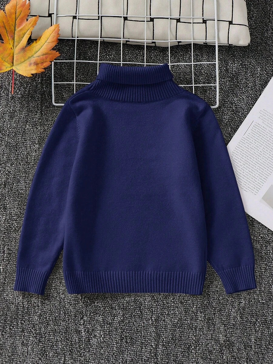 1pc Young Boys' Casual Comfortable Solid Color Versatile Loose Fit Turtleneck Sweater