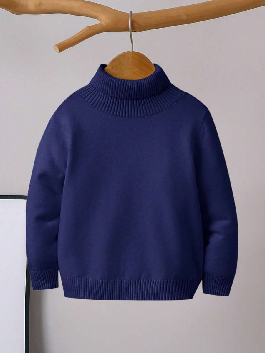 1pc Young Boys' Casual Comfortable Solid Color Versatile Loose Fit Turtleneck Sweater
