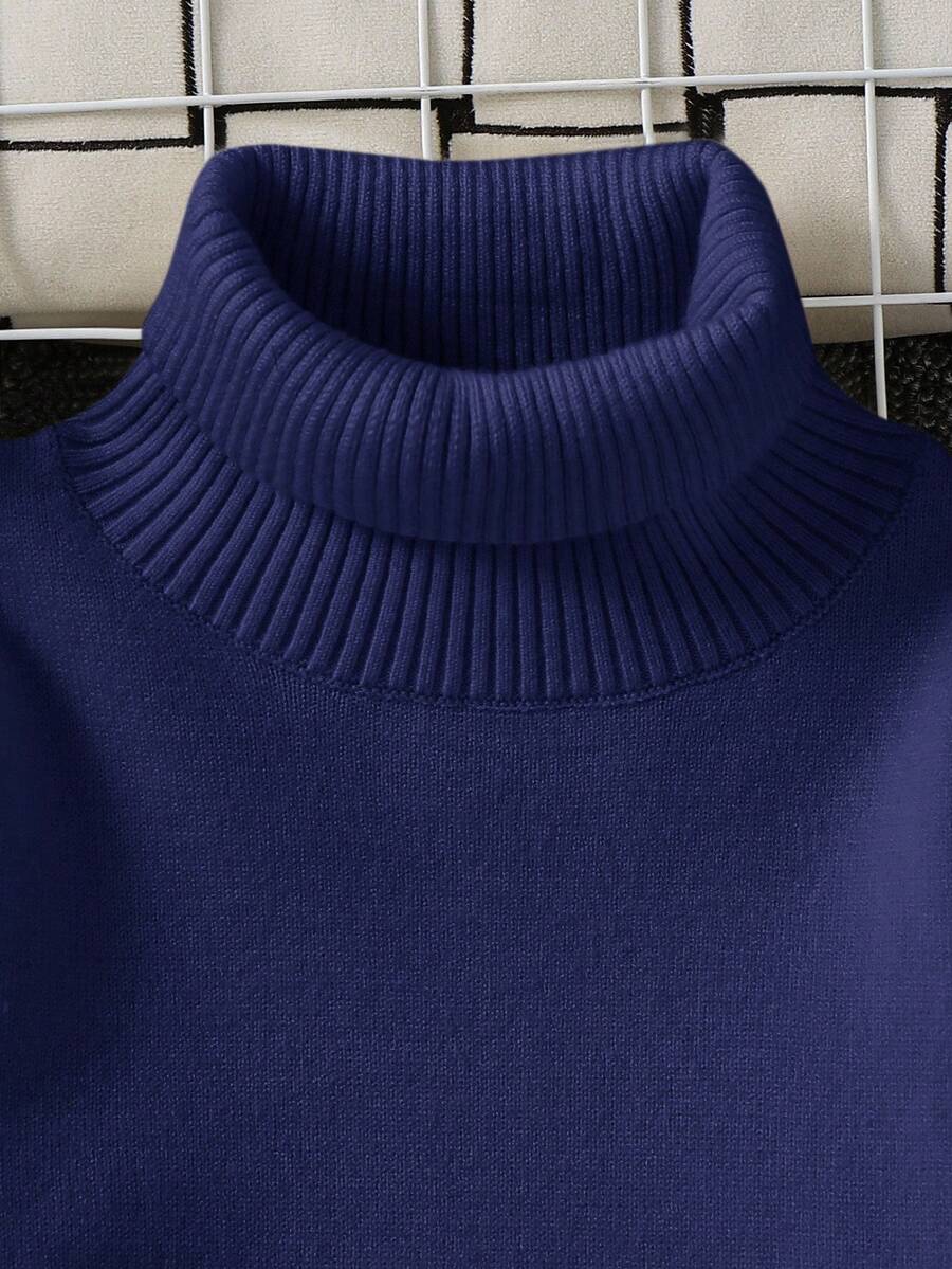 1pc Young Boys' Casual Comfortable Solid Color Versatile Loose Fit Turtleneck Sweater
