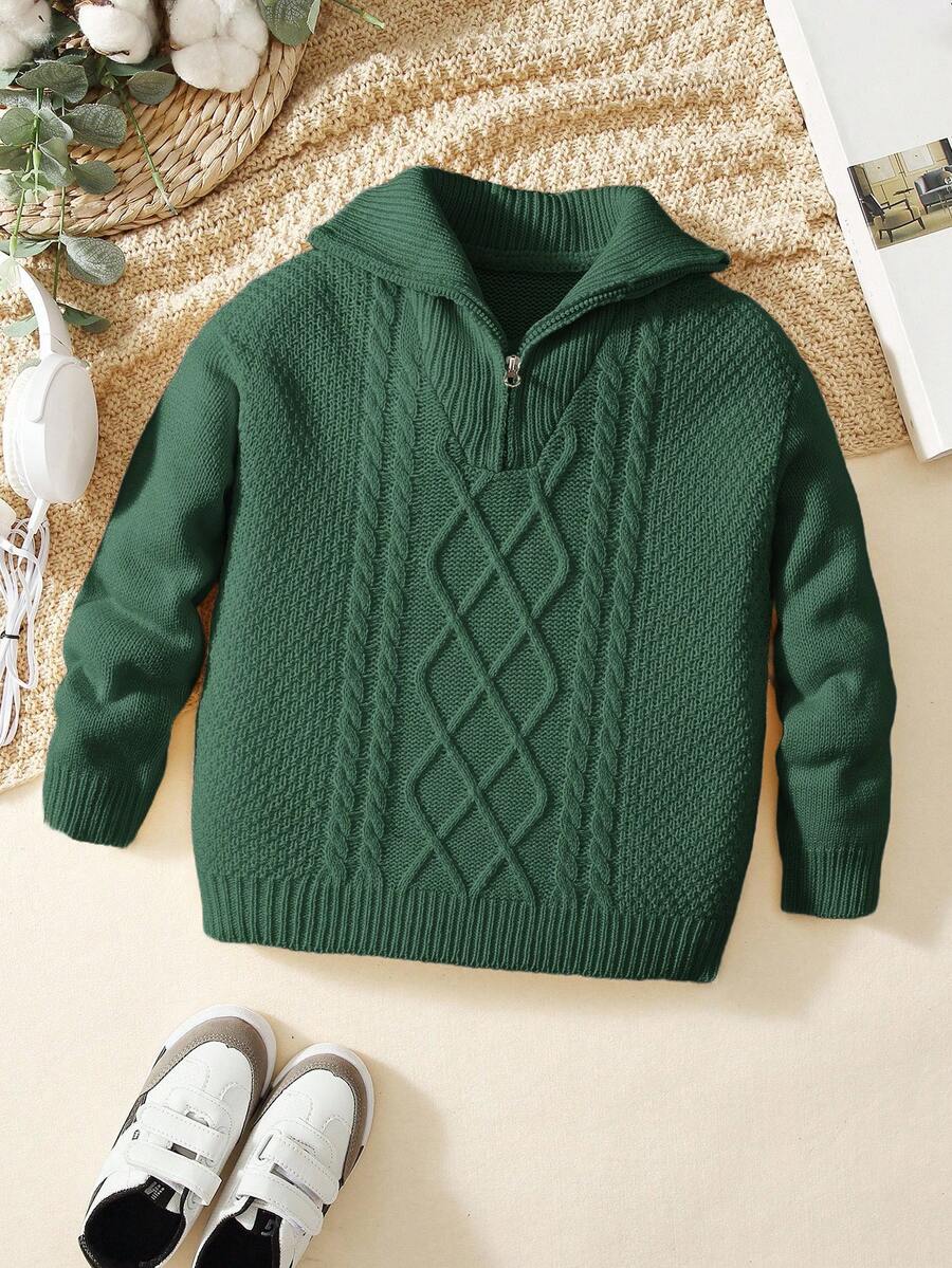 Tween Boys' Casual Turndown Collar Half-Zip Up Long Sleeve Knitted Sweater Fall Winter